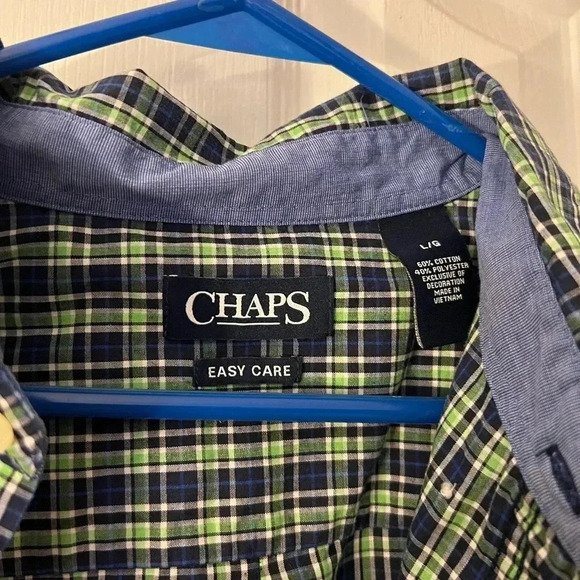 Chaps Men’s Large Button Up Shirt Blue Green - Picture 4 of 6